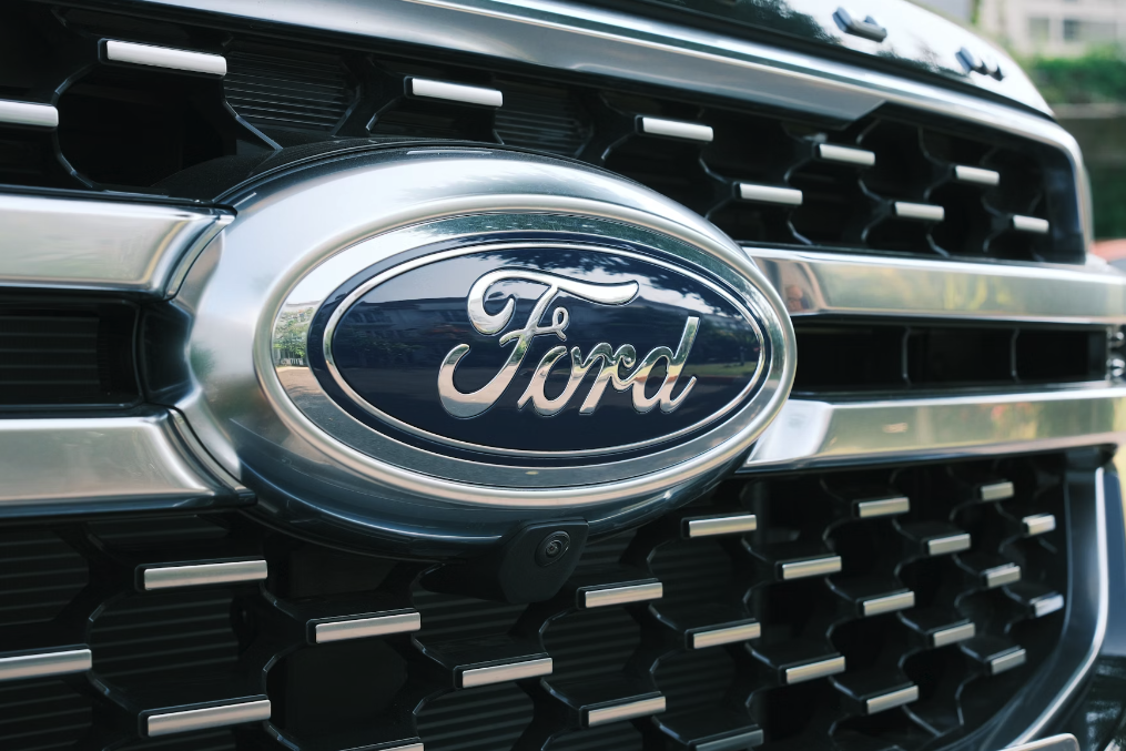 ford logo on grill of car